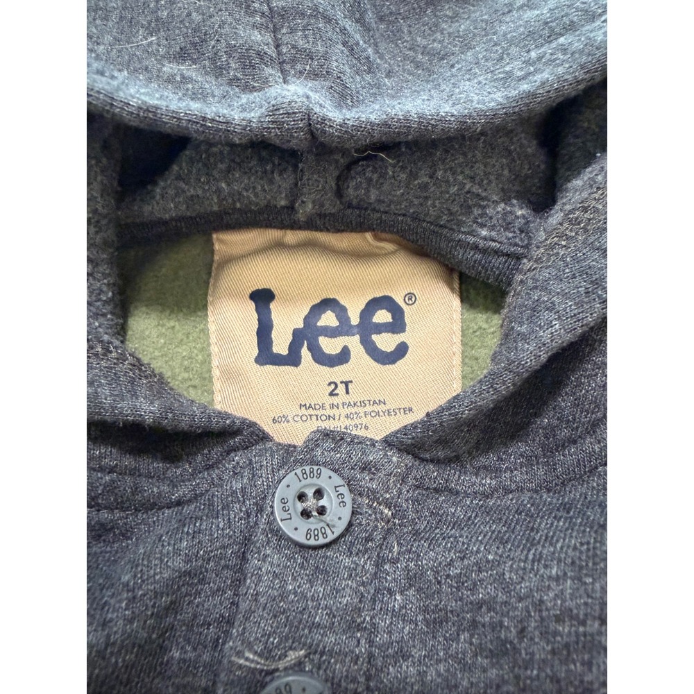 Lee Boys Hoodie Olive Green Charcoal Gray Colorblock Henley Pullover 2T - Picture 2 of 5